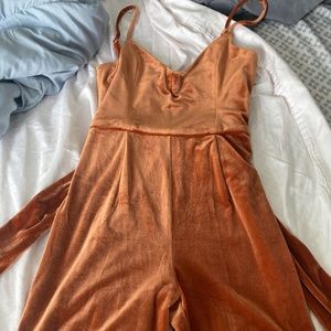 Orange Velvet Full Length Jumpsuit